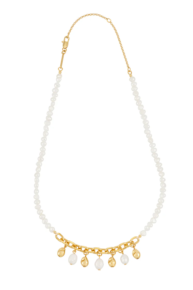 Pearl and Molten Pebble Charm Necklace - Image 3