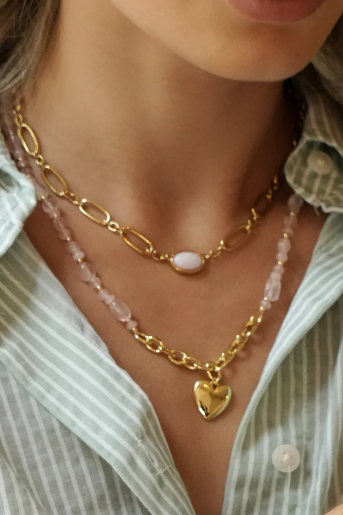 Pink Gemstone Heart Charm Necklace - Image 2