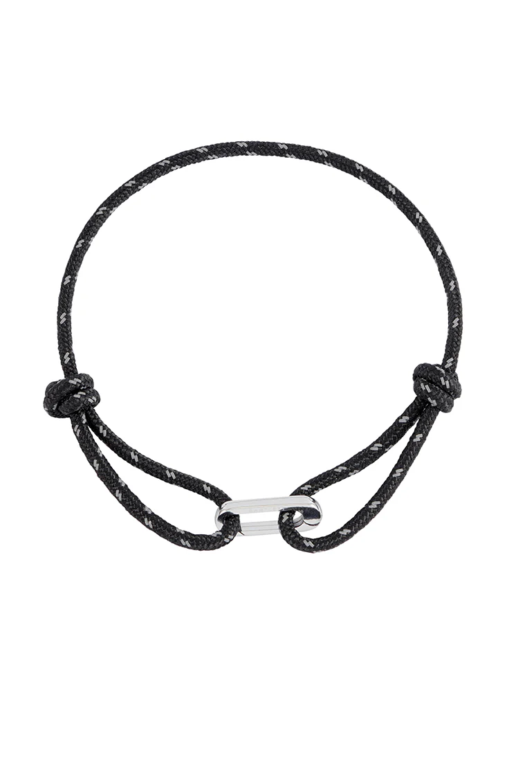 Men's Black And Grey Single Link Carabiner Cord Bracelet - Image 3