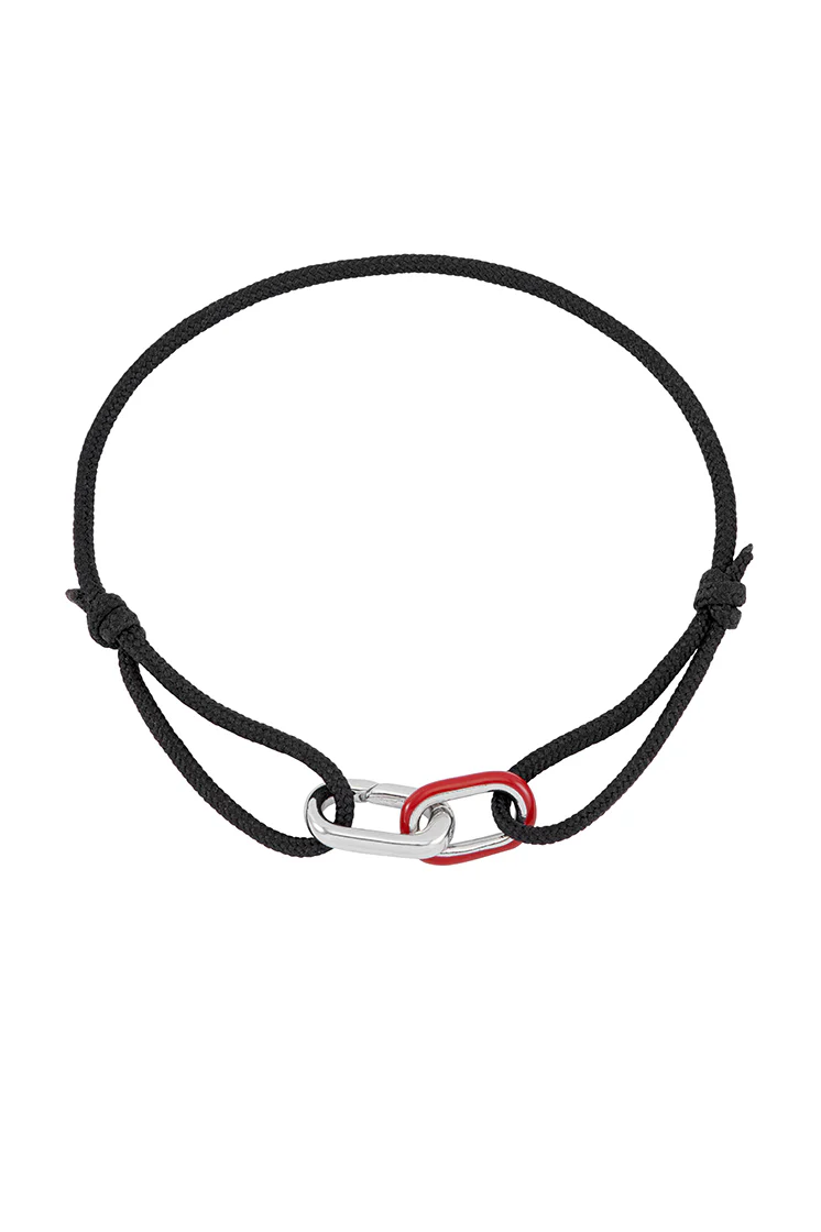 Men's Black and Red Double Link Carabiner Cord Bracelet - Image 3