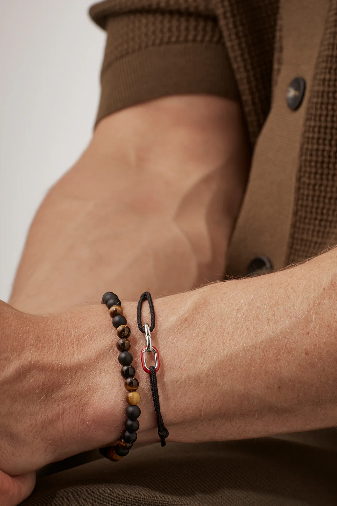 Men's Black and Red Double Link Carabiner Cord Bracelet - Image 7