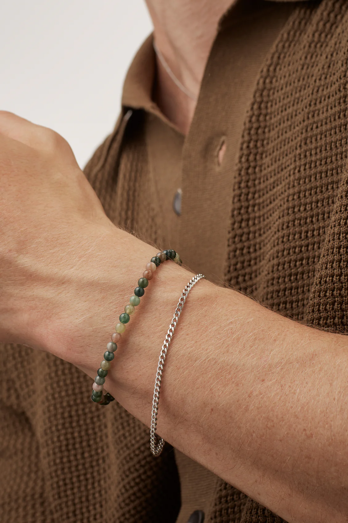 Men's Green Agate Duo Bracelet Set - Image 2