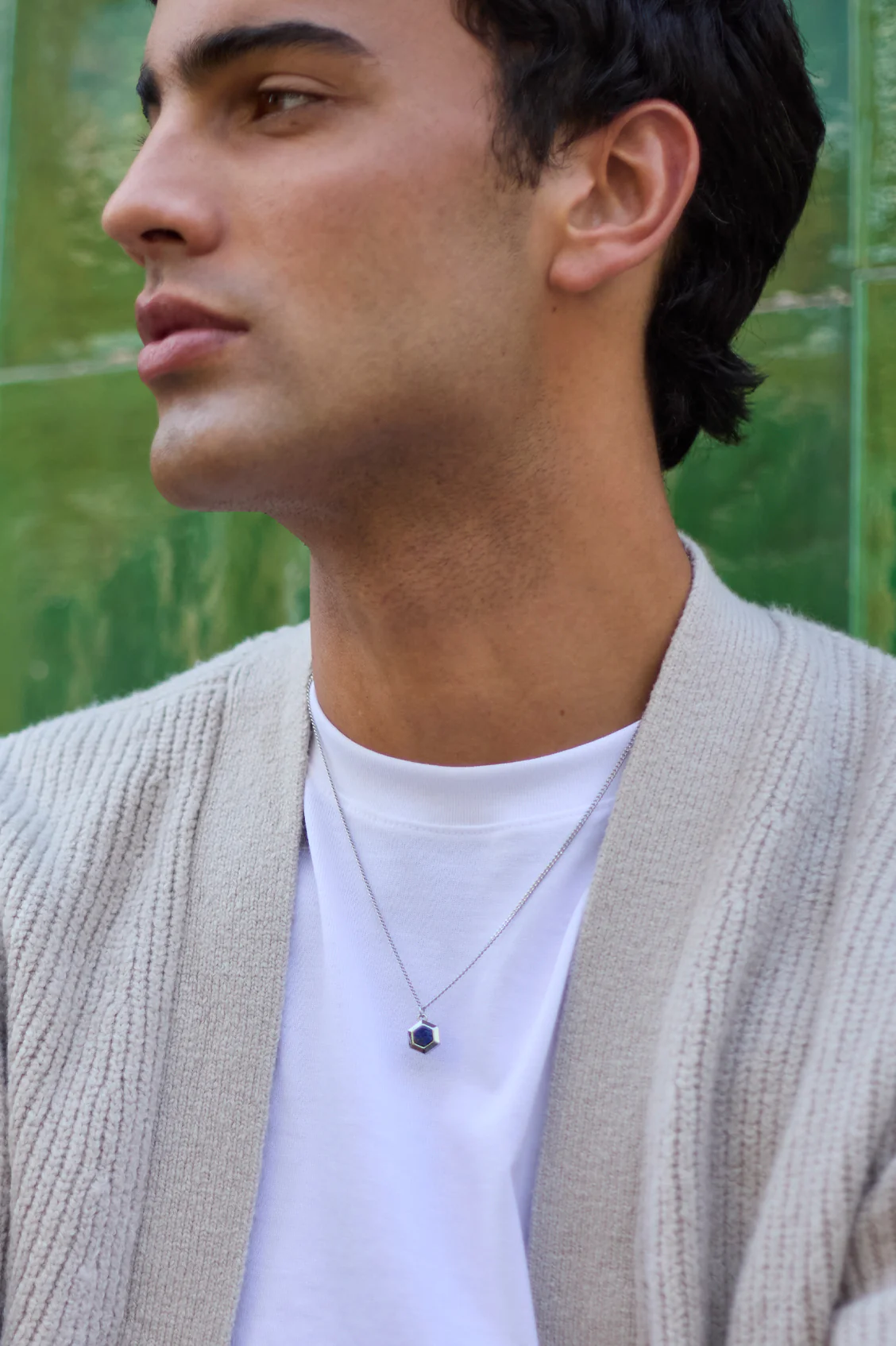 Men's Lapis Lazuli Hexagon Curb Chain Necklace - Image 2