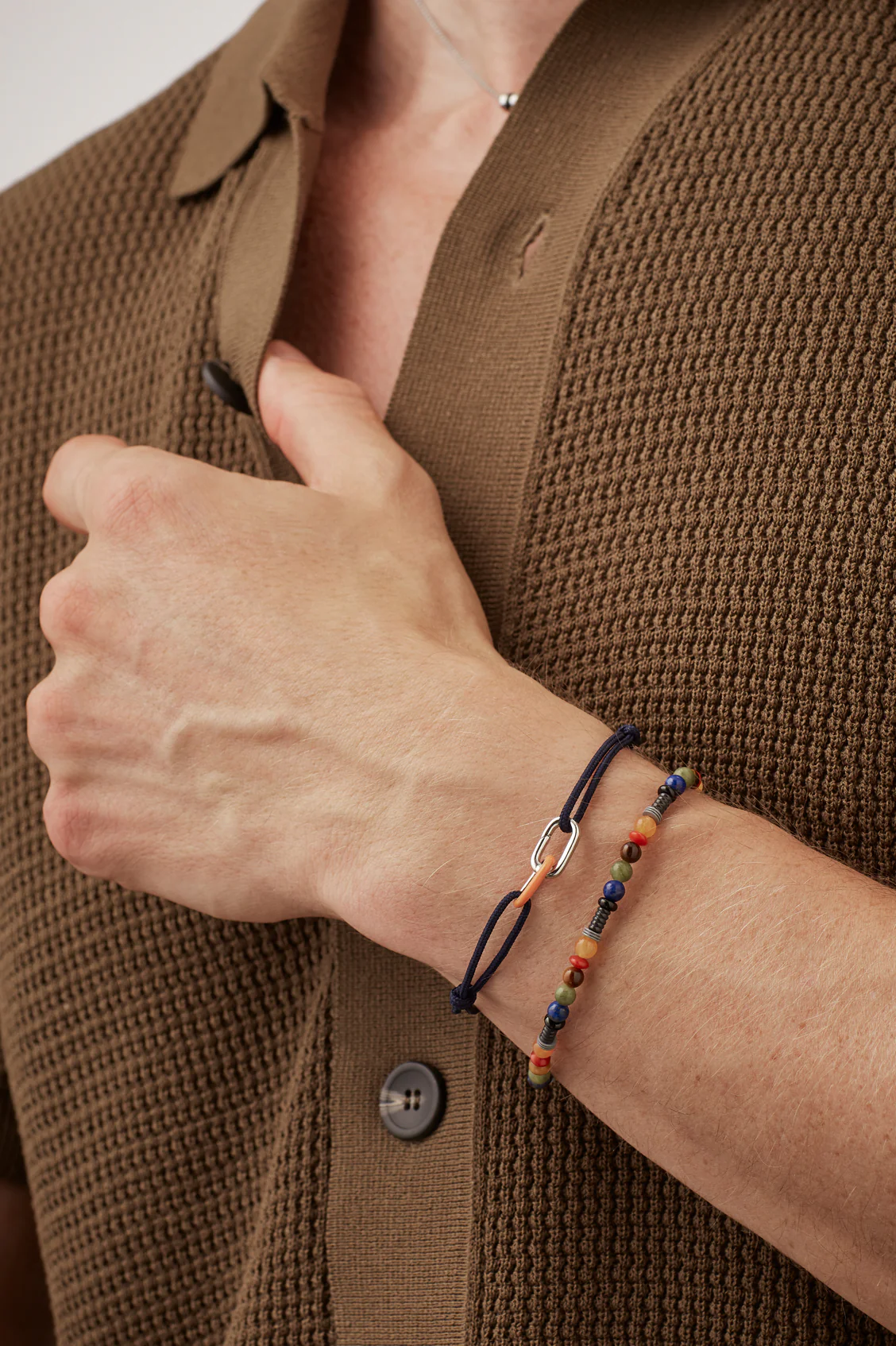 Men's Mixed Gemstone And Acrylic Beaded Bracelet - Image 2