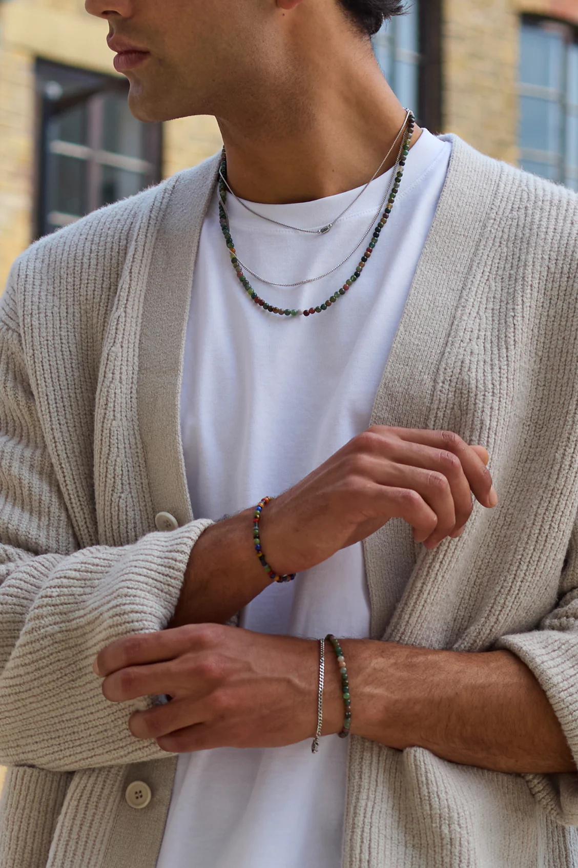 Men's Mixed Gemstone And Acrylic Beaded Bracelet - Image 5