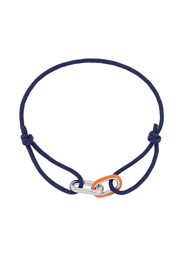 Men's Navy and Orange Double Link Carabiner Cord Bracelet - Image 3